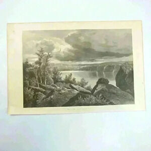Art Print Lake Mohonk New York Trees Boulders Kruseman Van Elten Antique 1875